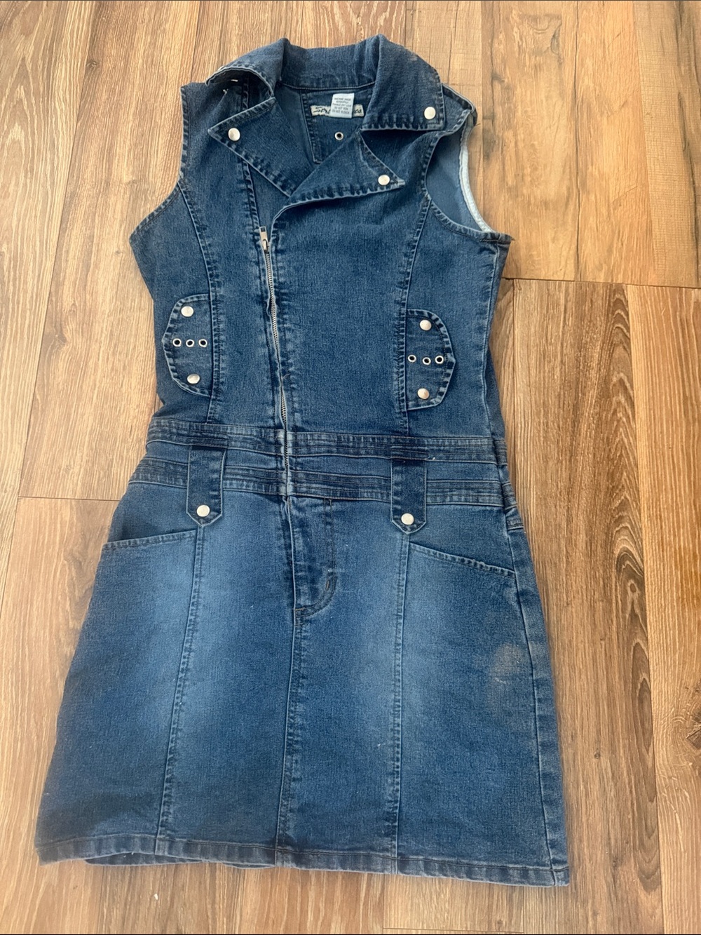 Denim Moto Midi Dress - Blue